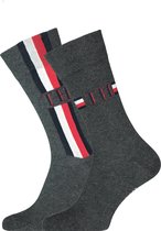 Tommy Hilfiger Iconic Logo Stripe Socks (2-pack) - herensokken katoen - grijs - Maat: 39-42