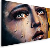 Schilderij - Meisje in Tranen, Premium Print op Canvas