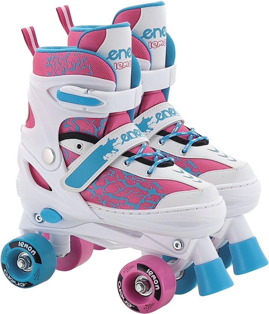 Inline skate, rolschaats en schaats - 3-in-1 - maat 34-37 - wit, roze blauw