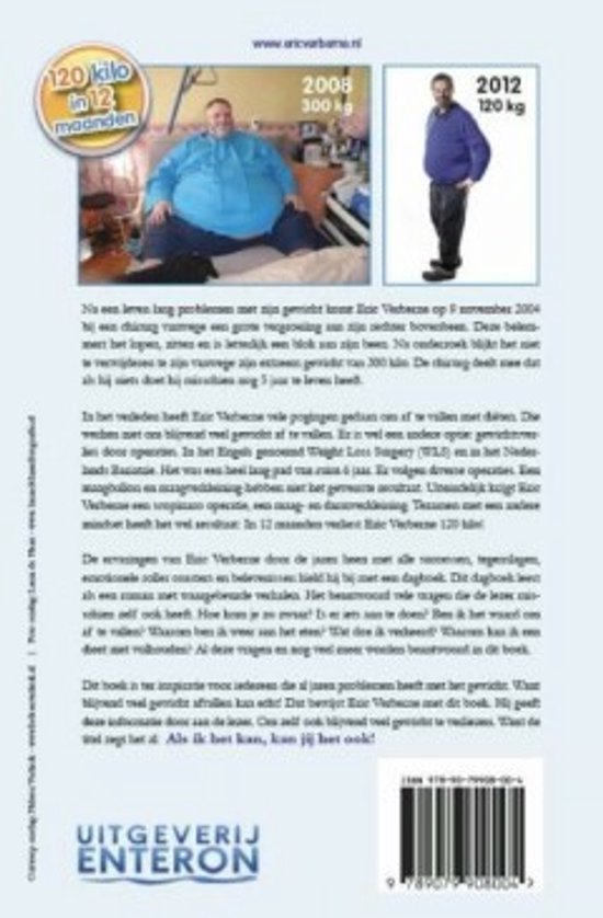 Voor-en-na foto's: een man van 300kg in 2008 en 120kg in 2012. Titel: Als ik het kan, kan jij het ook.