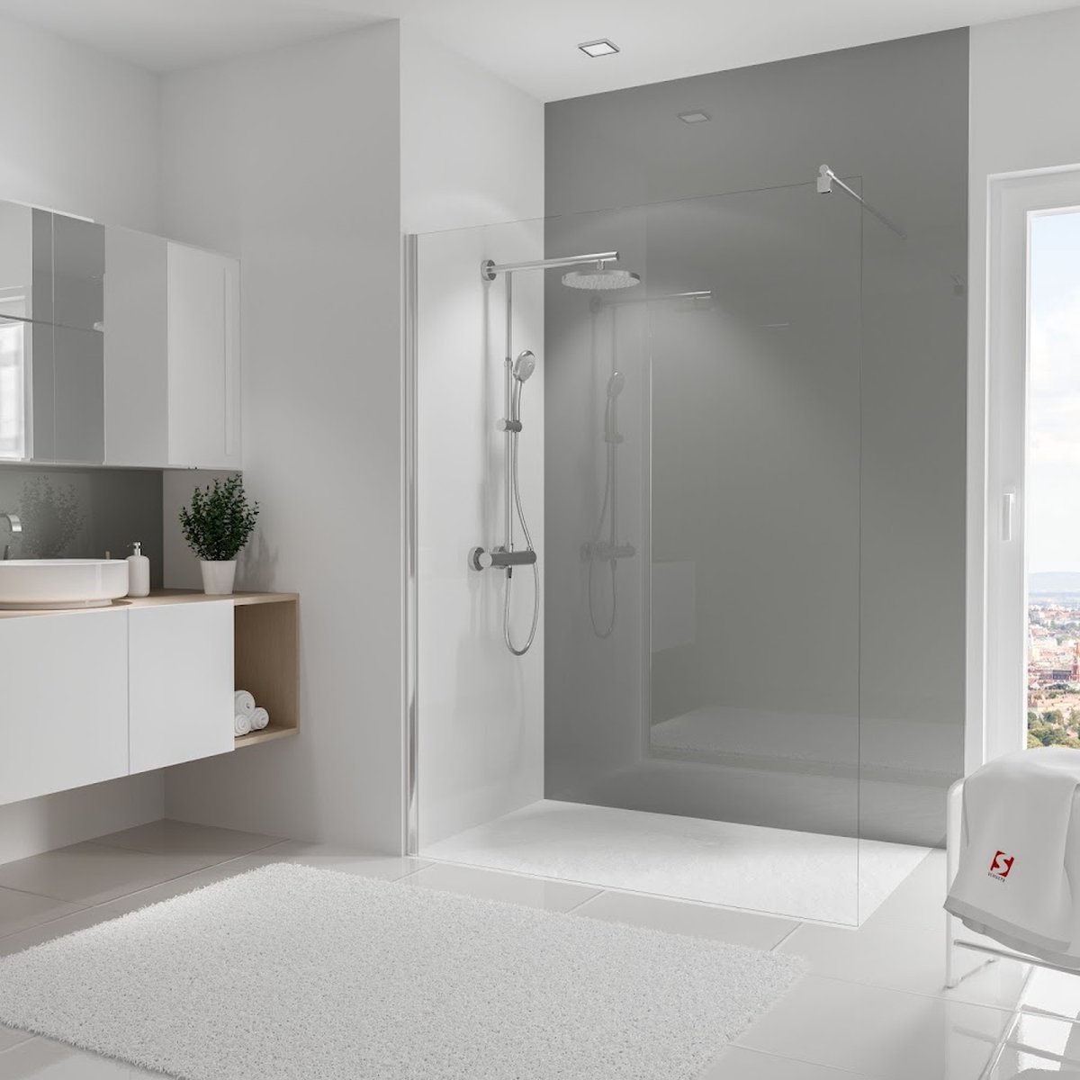 Schulte Deco Design Brio - hoogglans reflex grijs - 150x255 - zelf inkortbaar - wanddecoratie - muurdecoratie - badkamer wandpaneel - muurbekleding