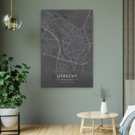 Artaza - Peinture sur Canevas - Carte de la ville d'Utrecht en noir - 60x90 - Petit - Photo sur Toile - Impression sur Toile