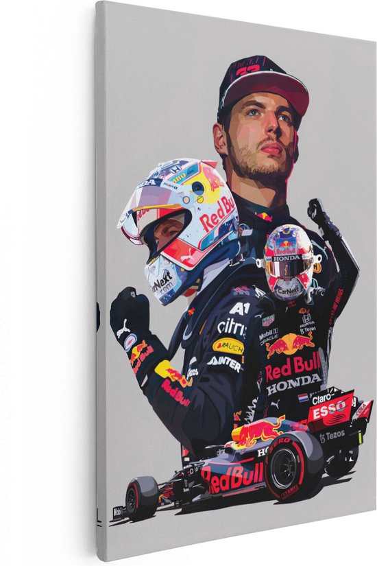 Artaza Canvas Schilderij Max Verstappen bij Red Bull Racing F1 - Formule 1 - 80x120 - Groot - Muurdecoratie - Canvas Print