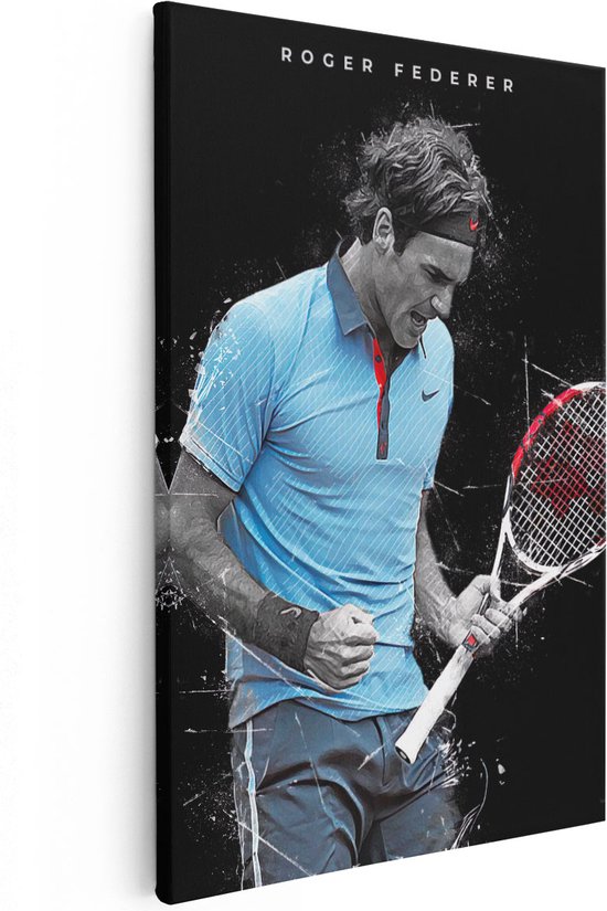 Artaza Canvas Schilderij Tennisser Roger Federer - 80x120 - Groot - Muurdecoratie - Canvas Print