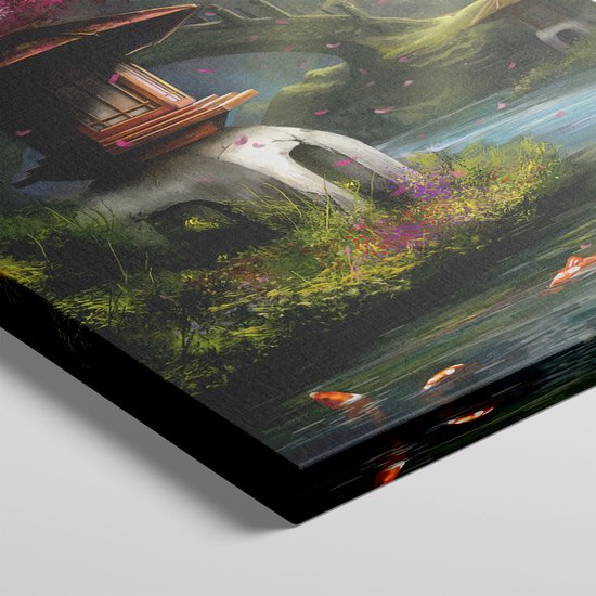 Artaza - Peinture sur Canevas - Rivière dessinée avec des fleurs en Chine - 80x120 - Petit - Photo sur Toile - Impression sur Toile