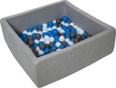 Ballenbak vierkant - grijs - 90x90x30 cm - met 150 wit, blauw en grijze ballen