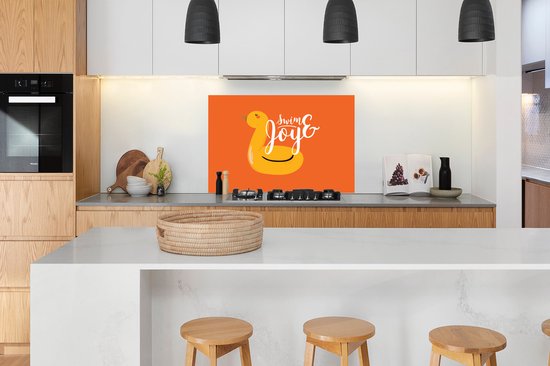 Spatscherm keuken 120x80 cm - Kookplaat achterwand Zomer - Oranje - Zwemband - Muurbeschermer - Spatwand fornuis - Hoogwaardig aluminium