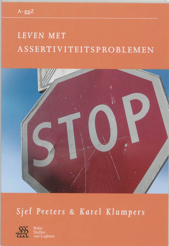 Boekomslag 'Leven met assertiviteitsproblemen' met een rode stop-bord.