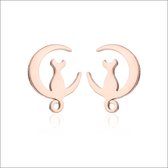 Aramat jewels ® - Chirurgisch stalen ronde oorbellen poesje zweerknopjes rosékleurig 10mm