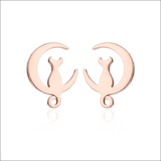 Aramat jewels ® - Chirurgisch stalen ronde oorbellen poesje zweerknopjes rosékleurig 10mm