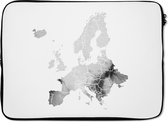 Laptophoes 13 inch - Europakaart in lichtgrijze waterverf - zwart wit - Laptop sleeve - Binnenmaat 32x22,5 cm - Zwarte achterkant
