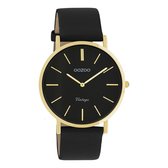 OOZOO Vintage series - Gouden horloge met zwarte leren band - C20180 - Ø40