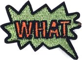 What Tekst Tekstwolkje Comic Style Strijk embleem Patch 5.2 cm / 4 cm / Groen Oranje Zwart