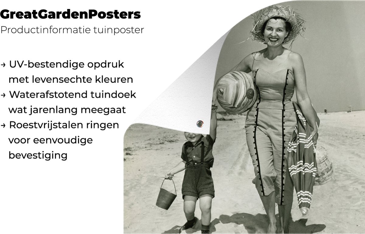 Poster Vintage portrait de mère et fils sur la plage en textielposter noir  et blanc