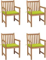 Decoways - Tuinstoelen 4 stuks met heldergroene kussens massief teakhout