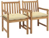 Decoways - Tuinstoelen 2 stuks met crèmewitte kussens massief teakhout