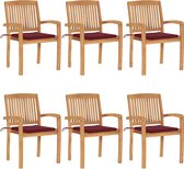 Decoways - Tuinstoelen stapelbaar 6 stuks met kussens massief teakhout