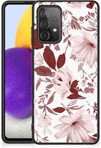 GSM Hoesje Geschikt voor Samsung Galaxy A72 (5G/4G) Silicone Back Case met Zwarte rand Watercolor Flowers