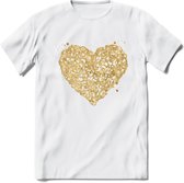 Valentijn Goud Hart T-Shirt | Grappig Valentijnsdag Cadeautje voor Hem en Haar | Dames - Heren - Unisex | Kleding Cadeau | - Wit - M