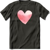 Valentijn Pastel waterverf Hart T-Shirt | Grappig Valentijnsdag Cadeautje voor Hem en Haar | Dames - Heren - Unisex | Kleding Cadeau | - Donker Grijs - XXL