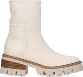 Manfield - Dames - Off white leren enkellaarsjes - Maat 38