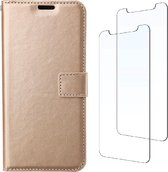 LuxeBass Boekhoesje en 2x Screenprotector geschikt voor iPhone 13 Pro -  Goud - telefoonhoes - gsm hoes - telefoonhoesjes