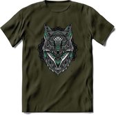 Vos - Dieren Mandala T-Shirt | Aqua | Grappig Verjaardag Zentangle Dierenkop Cadeau Shirt | Dames - Heren - Unisex | Wildlife Tshirt Kleding Kado | - Leger Groen - M