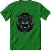 Tijger - Dieren Mandala T-Shirt | Lichtblauw | Grappig Verjaardag Zentangle Dierenkop Cadeau Shirt | Dames - Heren - Unisex | Wildlife Tshirt Kleding Kado | - Donker Groen - 3XL