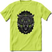 Wolf - Dieren Mandala T-Shirt | Groen | Grappig Verjaardag Zentangle Dierenkop Cadeau Shirt | Dames - Heren - Unisex | Wildlife Tshirt Kleding Kado | - Groen - XL