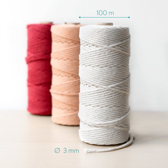 Corde Macramé Navaris - Lot 3 Bobines 100m - Coton 3mm - Création Déco Et Bijoux