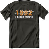 1992 Limited Edition T-Shirt | Goud - Zilver | Grappig Verjaardag en Feest Cadeau Shirt | Dames - Heren - Unisex | Tshirt Kleding Kado | - Donker Grijs - XXL