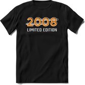 2008 Limited Edition T-Shirt | Goud - Zilver | Grappig Verjaardag en Feest Cadeau Shirt | Dames - Heren - Unisex | Tshirt Kleding Kado | - Zwart - 3XL