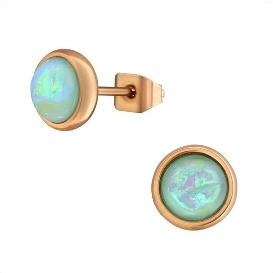 Aramat jewels ® - Zweerknopjes mint opaal staal rosékleurig 7mm