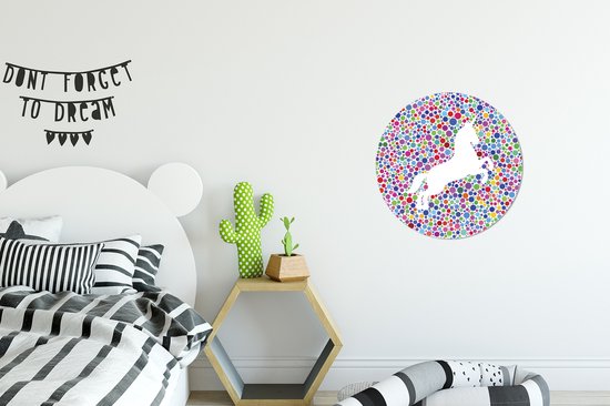 Une illustration d'une licorne blanche sur fond coloré Cercle mural aluminium ⌀ 30 cm - impression photo sur cercle mural / cercle vivant / cercle de jardin (décoration murale)
