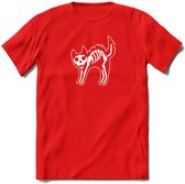 SKKKaleton - Katten T-Shirt Kleding Cadeau | Dames - Heren - Unisex | Kat / Dieren shirt | Grappig Verjaardag kado | Tshirt Met Print | - Rood - XL