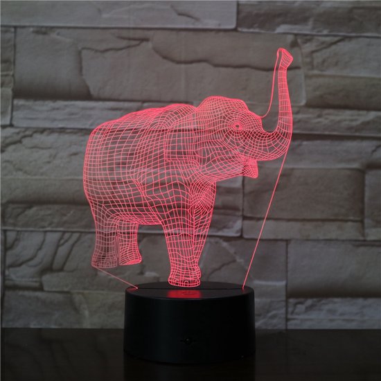 3D Led Lamp Met Gravering - RGB 7 Kleuren - Olifant