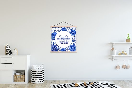 Affiche scolaire - Fleurs - Bleu de Delft - Carrelage - Grand-mère - 90x90 cm - Lattes vierges