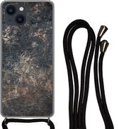 Telefoonkoord - Telefoonketting - Telefoonhoesje Geschikt voor iPhone 13 Mini - Zwart - Roest print - Staalplaat - Siliconen - Crossbody - Telefoonhoesje met koord