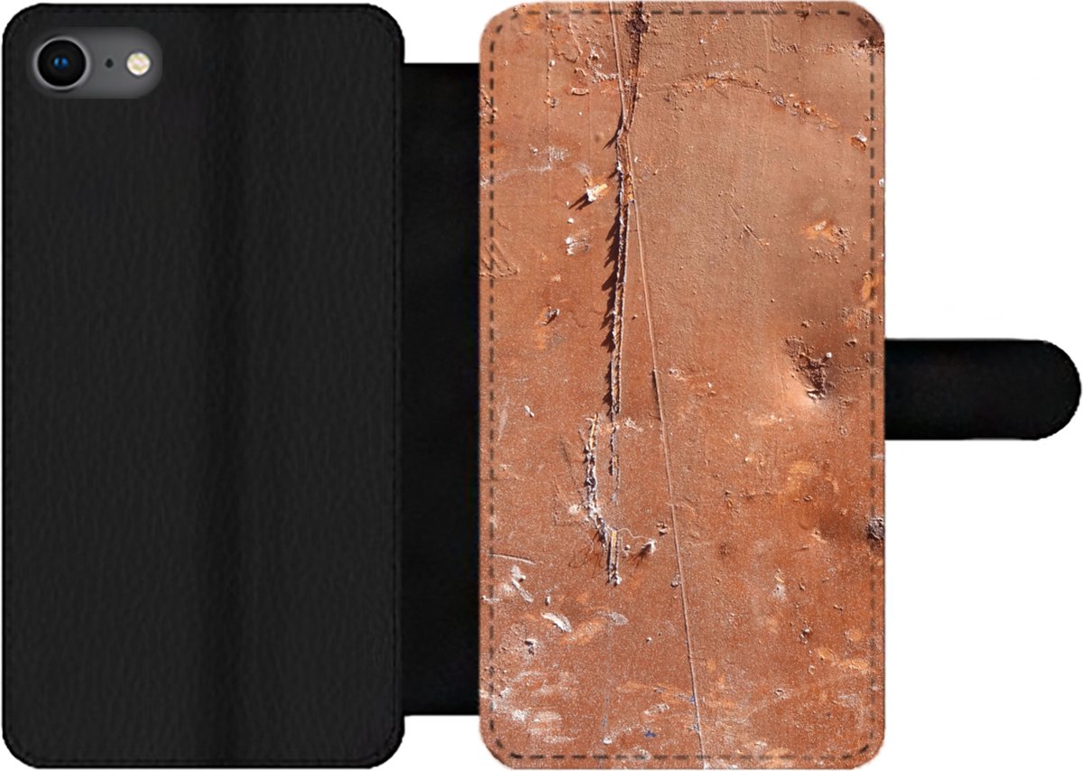 Telefoonhoesje Geschikt voor iPhone 8 telefoonhoesje - IJzer - Roest print - Bruin - Met vakjes - Wallet case met magneetsluiting