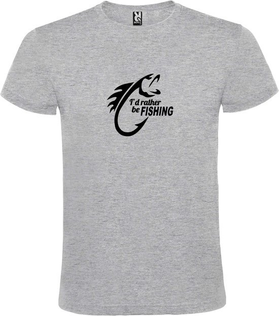 Grijs  T shirt met  " I'd rather be Fishing / ik ga liever vissen " print Zwart size XXXXL