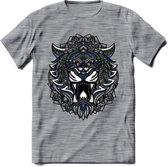 Tijger - Dieren Mandala T-Shirt | Donkerblauw | Grappig Verjaardag Zentangle Dierenkop Cadeau Shirt | Dames - Heren - Unisex | Wildlife Tshirt Kleding Kado | - Donker Grijs - Gemal