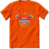 Happy Pride Day | Pride T-Shirt | Grappig LHBTIQ+ / LGBTQ / Gay / Homo / Lesbi Cadeau Shirt | Dames - Heren - Unisex | Tshirt Kleding Kado | - Oranje - L