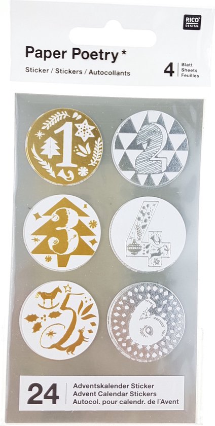 Paper Poetry Adventskalender stickers goud/zilver 24st.