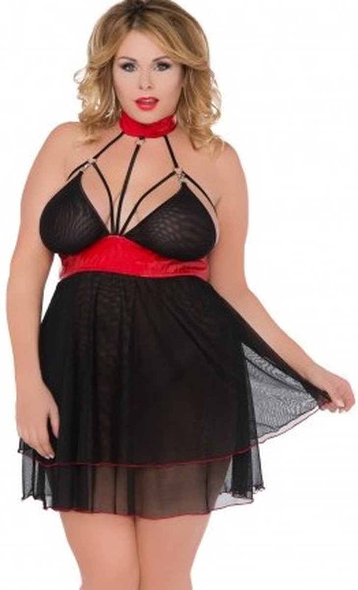 Goedkoopste Andalea mooie babydoll- zwart/rood- grote maten 54/56