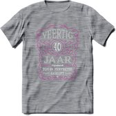 40 Jaar Legendarisch Gerijpt T-Shirt | Roze - Grijs | Grappig Verjaardag en Feest Cadeau Shirt | Dames - Heren - Unisex | Tshirt Kleding Kado | - Donker Grijs - Gemaleerd - XXL