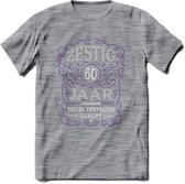 60 Jaar Legendarisch Gerijpt T-Shirt | Paars - Grijs | Grappig Verjaardag en Feest Cadeau Shirt | Dames - Heren - Unisex | Tshirt Kleding Kado | - Donker Grijs - Gemaleerd - S