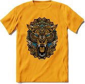 Wolf - Dieren Mandala T-Shirt | Blauw | Grappig Verjaardag Zentangle Dierenkop Cadeau Shirt | Dames - Heren - Unisex | Wildlife Tshirt Kleding Kado | - Geel - M