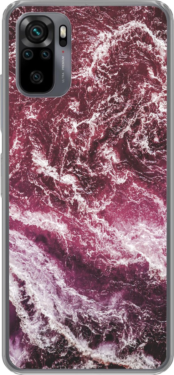 Telefoonhoesje Geschikt voor Xiaomi Redmi Note 10 hoesje - Natuurstenen - Paars - Marmer print - Siliconen Telefoonhoesje Telefoonhoesje
