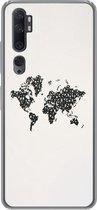 Geschikt voor Xiaomi Mi Note 10 hoesje - Wereldkaart - Cijfers - Zwart - Siliconen Telefoonhoesje