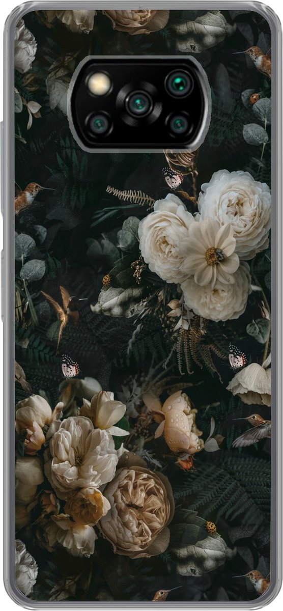 Telefoonhoesje Geschikt voor Xiaomi Geschikt voor Poco X3 Pro hoesje - Bloemen - Patronen - Vogel - Siliconen Telefoonhoesje Telefoonhoesje